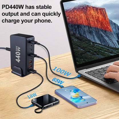 440W GaN USB Power Adapter Travel Charger with 3 x USB, 5 x PD Port, Plug:UK Plug(Black) - Multifunction Charger by PMC Jewellery | Online Shopping South Africa | PMC Jewellery | Buy Now Pay Later Mobicred