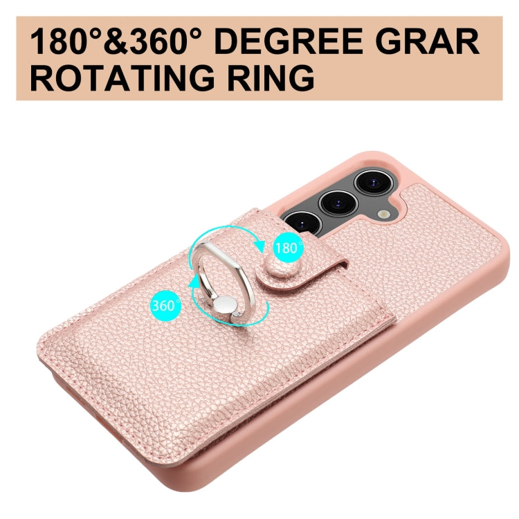 For Samsung Galaxy S25 5G Litchi Texture Drawing Card Bag Ring Holder Phone Case(Black) - Galaxy S25 5G Cases by PMC Jewellery | Online Shopping South Africa | PMC Jewellery | Buy Now Pay Later Mobicred