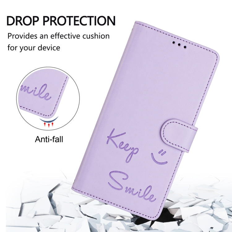 For Huawei Pura 70 Pro Smile Embossing RFID Leather Phone Case(Light Purple) - Huawei Cases by PMC Jewellery | Online Shopping South Africa | PMC Jewellery | Buy Now Pay Later Mobicred