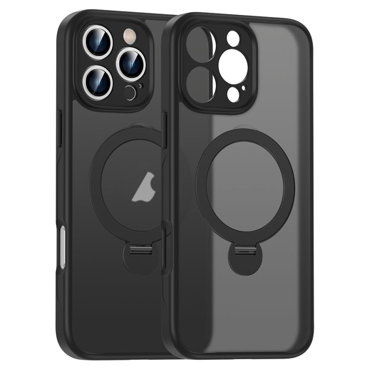 For iPhone 16 Pro Matte Texture 360 Degree Rotary Tone Holder MagSafe Phone Case(Black) - iPhone 16 Pro Cases by PMC Jewellery | Online Shopping South Africa | PMC Jewellery | Buy Now Pay Later Mobicred