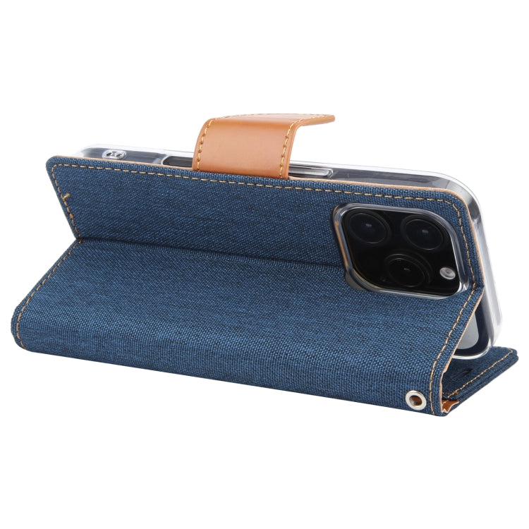 For iPhone 16 Pro GOOSPERY CANVAS DIARY Fabric Texture Flip Leather Phone Case(Navy Blue) - iPhone 16 Pro Cases by GOOSPERY | Online Shopping South Africa | PMC Jewellery | Buy Now Pay Later Mobicred