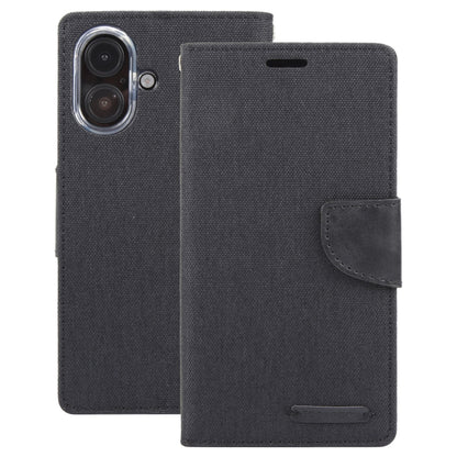 For iPhone 16 GOOSPERY CANVAS DIARY Fabric Texture Flip Leather Phone Case(Black) - iPhone 16 Cases by GOOSPERY | Online Shopping South Africa | PMC Jewellery | Buy Now Pay Later Mobicred