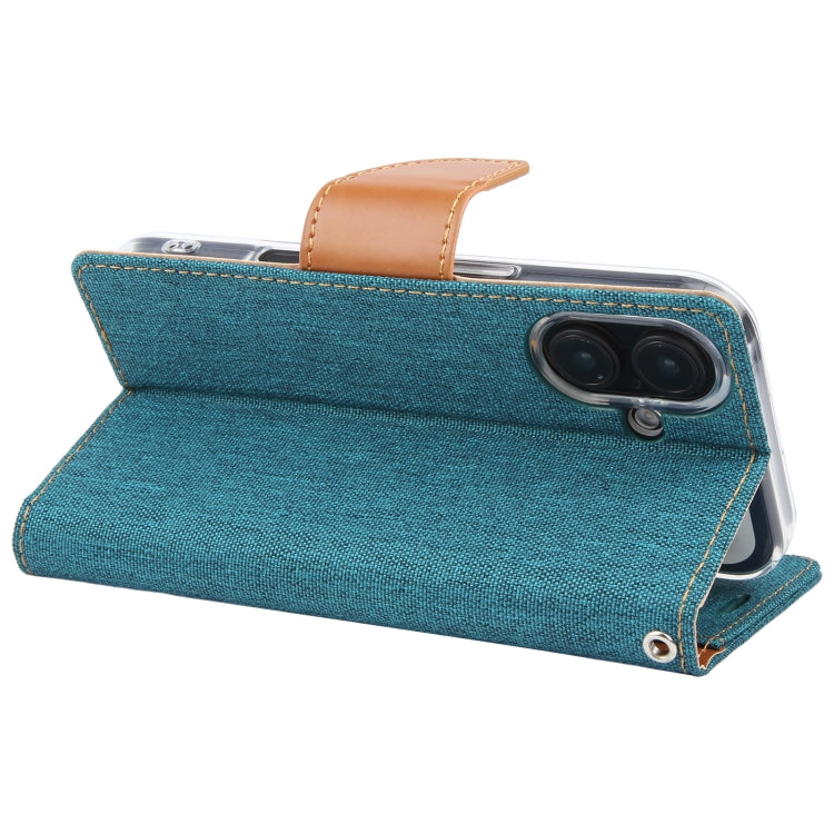 For iPhone 16 GOOSPERY CANVAS DIARY Fabric Texture Flip Leather Phone Case(Green) - iPhone 16 Cases by GOOSPERY | Online Shopping South Africa | PMC Jewellery | Buy Now Pay Later Mobicred