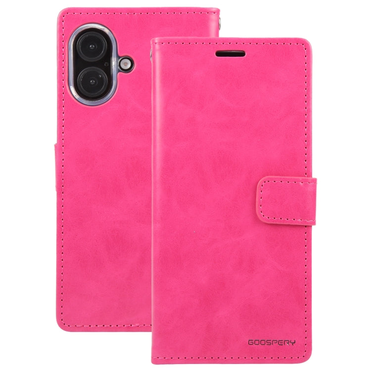 For iPhone 16 Plus GOOSPERY BLUE MOON Crazy Horse Texture Leather Phone Case(Rose Red) - iPhone 16 Plus Cases by GOOSPERY | Online Shopping South Africa | PMC Jewellery | Buy Now Pay Later Mobicred