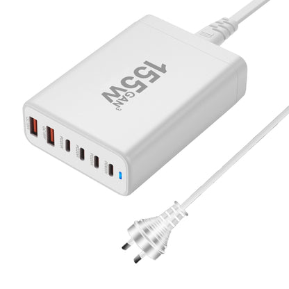 155W 4Type-C, 2USB 6-Ports Desktop Fast Charger, Plug Type:AU Plug(White) - Multifunction Charger by PMC Jewellery | Online Shopping South Africa | PMC Jewellery | Buy Now Pay Later Mobicred