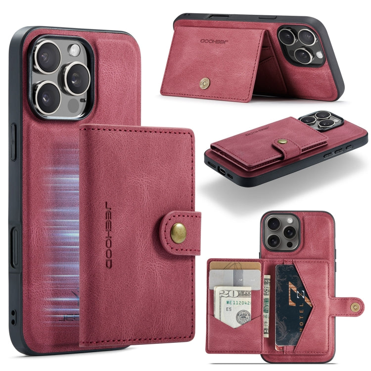 For iPhone 16 Pro JEEHOOD J01 Retro Magnetic Detachable Wallet Phone Case(Red) - iPhone 16 Pro Cases by JEEHOOD | Online Shopping South Africa | PMC Jewellery | Buy Now Pay Later Mobicred