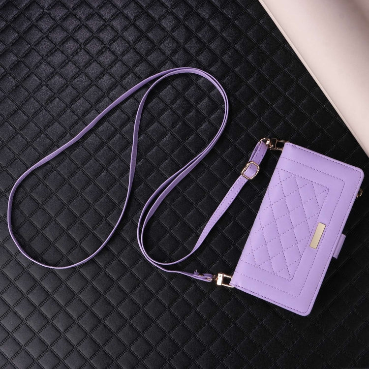 For iPhone 16 Pro Max Crossbody Zipper Wallet Rhombus Leather Phone Case(Purple) - iPhone 16 Pro Max Cases by PMC Jewellery | Online Shopping South Africa | PMC Jewellery | Buy Now Pay Later Mobicred