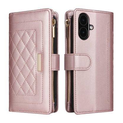 For iPhone 16 Plus Crossbody Zipper Wallet Rhombus Leather Phone Case(Rose Gold) - iPhone 16 Plus Cases by PMC Jewellery | Online Shopping South Africa | PMC Jewellery | Buy Now Pay Later Mobicred