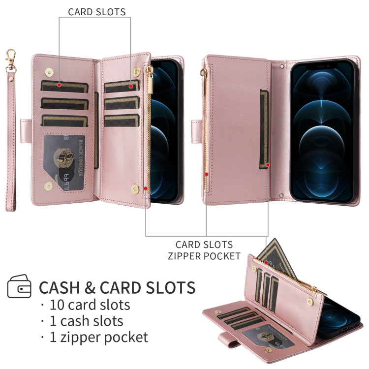 For iPhone 16 Crossbody Zipper Wallet Rhombus Leather Phone Case(Rose Gold) - iPhone 16 Cases by PMC Jewellery | Online Shopping South Africa | PMC Jewellery | Buy Now Pay Later Mobicred