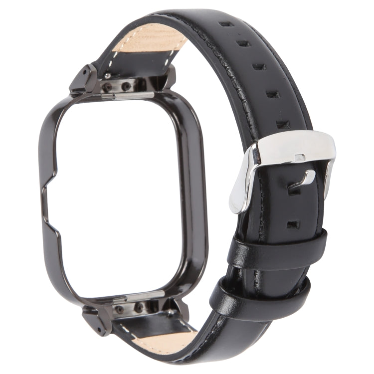 For Redmi Watch 4 Metal Black Frame Genuine Leather Watch Band(Black) - free shipping - PMc TechLife - Order now!