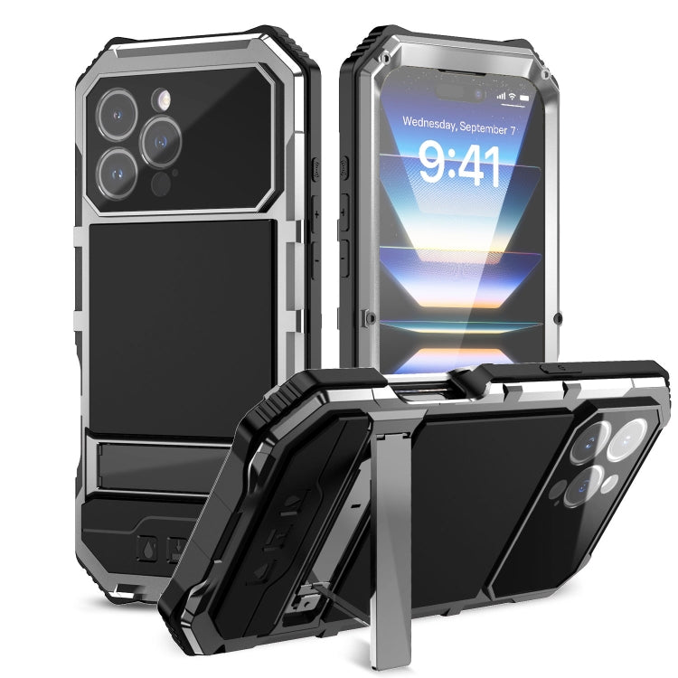 For iPhone 16 Pro Max R-JUST Life Waterproof Dustproof Shockproof Holder Phone Case(Silver) - free shipping - PMC Jewellery - Order now!