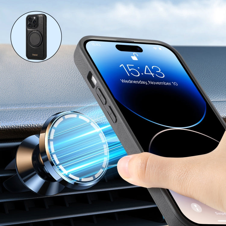 For iPhone 16 Pro Max Denior A17 Genuine Leather Gear Magnetic Holder Phone Case(Black) - free shipping - PMC Jewellery - Order now!