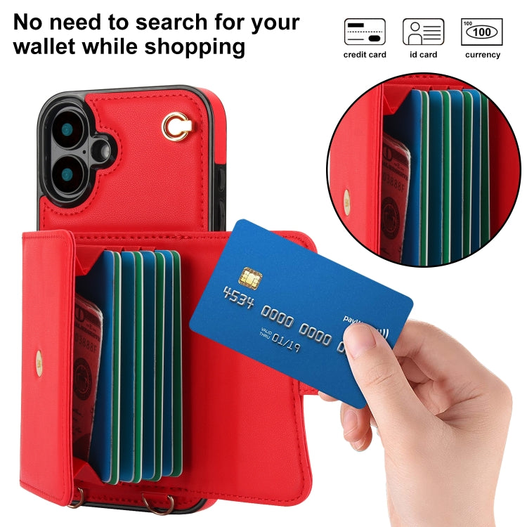 For iPhone 16 Plus RFID Card Slot Phone Case with Long Lanyard(Red) - iPhone 16 Plus Cases by PMC Jewellery | Online Shopping South Africa | PMC Jewellery | Buy Now Pay Later Mobicred