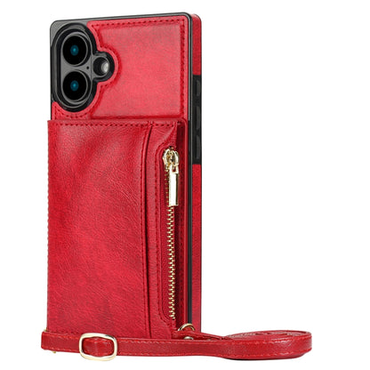 For iPhone 16 Plus Square Zipper Wallet Bag TPU+PU Back Cover Case(Red) - iPhone 16 Plus Cases by PMC Jewellery | Online Shopping South Africa | PMC Jewellery | Buy Now Pay Later Mobicred