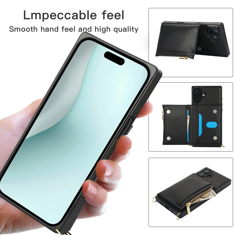 For iPhone 16 Square Zipper Wallet Bag TPU+PU Back Cover Case(Black) - iPhone 16 Cases by PMC Jewellery | Online Shopping South Africa | PMC Jewellery | Buy Now Pay Later Mobicred