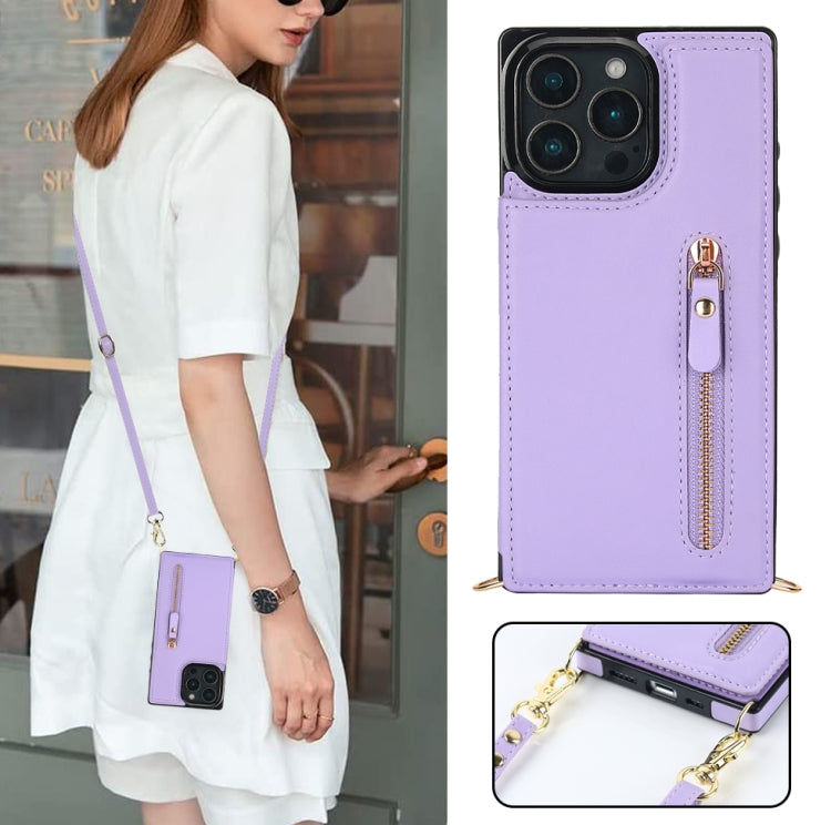 For iPhone 16 Pro Max Cross-body Zipper Square Phone Case(Purple) - iPhone 16 Pro Max Cases by PMC Jewellery | Online Shopping South Africa | PMC Jewellery | Buy Now Pay Later Mobicred