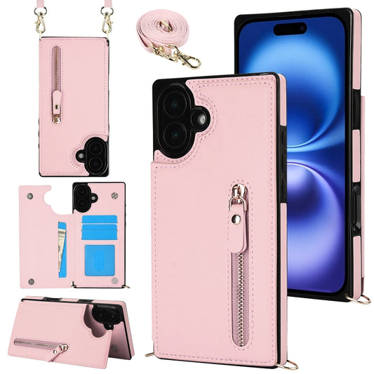 For iPhone 16 Plus Cross-body Zipper Square Phone Case(Pink) - iPhone 16 Plus Cases by PMC Jewellery | Online Shopping South Africa | PMC Jewellery | Buy Now Pay Later Mobicred