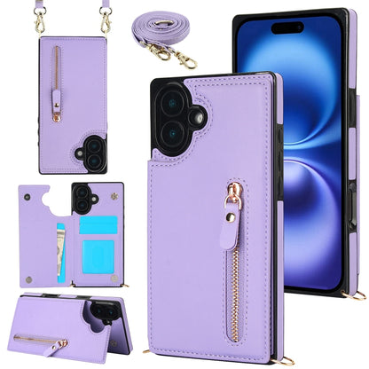 For iPhone 16 Cross-body Zipper Square Phone Case(Purple) - iPhone 16 Cases by PMC Jewellery | Online Shopping South Africa | PMC Jewellery | Buy Now Pay Later Mobicred