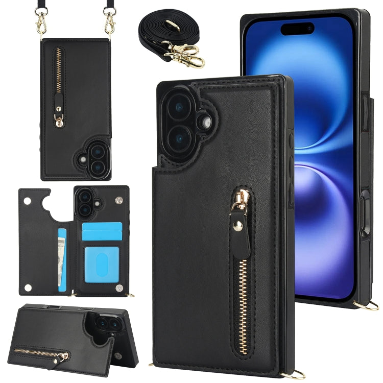 For iPhone 16 Cross-body Zipper Square Phone Case(Black) - iPhone 16 Cases by PMC Jewellery | Online Shopping South Africa | PMC Jewellery | Buy Now Pay Later Mobicred