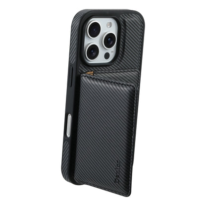 For iPhone 16 Pro Max Denior Carbon Fiber Texture Leather Card Bag MagSafe Phone Case(Black) - iPhone 16 Pro Max Cases by Denior | Online Shopping South Africa | PMC Jewellery | Buy Now Pay Later Mobicred