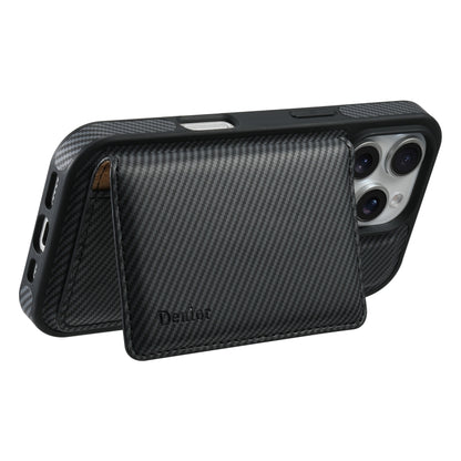 For iPhone 16 Pro Max Denior Carbon Fiber Texture Leather Card Bag MagSafe Phone Case(Black) - iPhone 16 Pro Max Cases by Denior | Online Shopping South Africa | PMC Jewellery | Buy Now Pay Later Mobicred