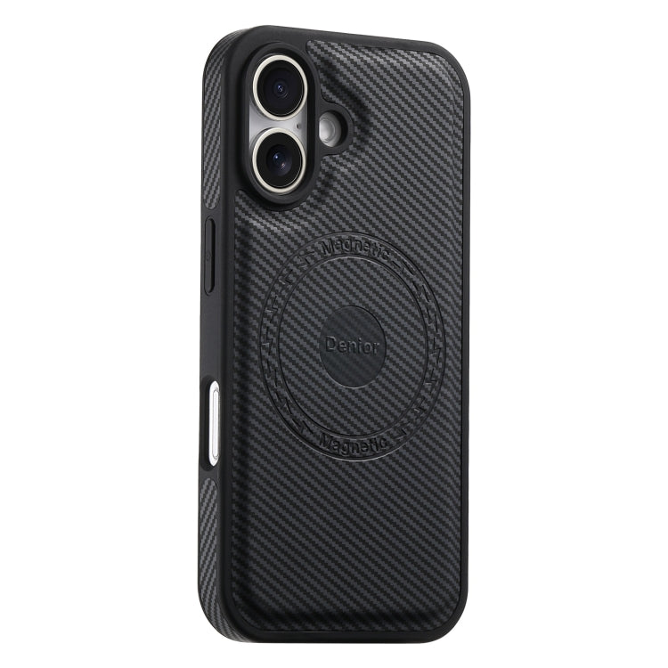 For iPhone 16 Denior Carbon Fiber Texture Leather MagSafe Phone Case(Black) - iPhone 16 Cases by Denior | Online Shopping South Africa | PMC Jewellery | Buy Now Pay Later Mobicred