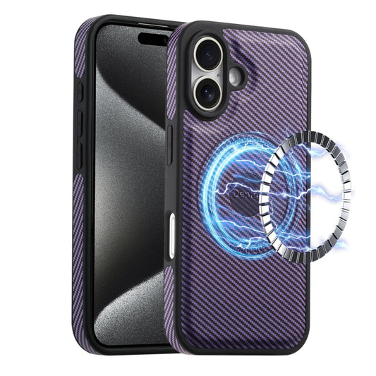 For iPhone 16 Denior Carbon Fiber Texture Leather MagSafe Phone Case(Purple) - iPhone 16 Cases by Denior | Online Shopping South Africa | PMC Jewellery | Buy Now Pay Later Mobicred