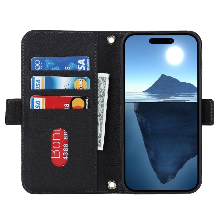 For iPhone 16 Pro Max Cross Texture Crossbody Lanyard Leather Phone Case(Black) - iPhone 16 Pro Max Cases by PMC Jewellery | Online Shopping South Africa | PMC Jewellery | Buy Now Pay Later Mobicred