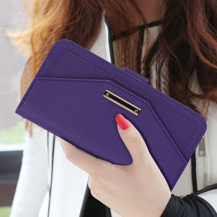 For iPhone 16 Pro Max Cross Texture Crossbody Lanyard Leather Phone Case(Purple) - free shipping - PMC Jewellery - Order now!