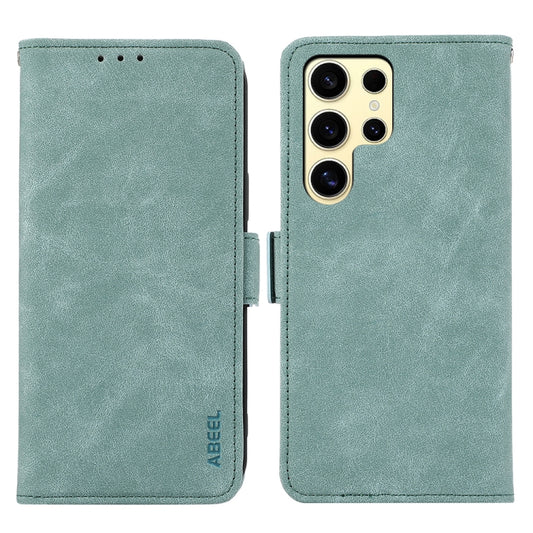 For Samsung Galaxy S25 Ultra 5G ABEEL Frosted Magnetic RFID Leather Phone Case(Cyan) - Galaxy S25 Ultra 5G Cases by PMC Jewellery | Online Shopping South Africa | PMC Jewellery | Buy Now Pay Later Mobicred