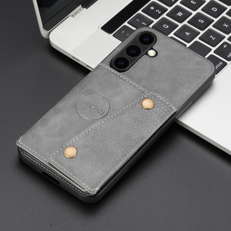 For Samsung Galaxy S25+ 5G Double Buckle Card Slots Magnetic Phone Case(Grey) - Galaxy S25+ 5G Cases by PMC Jewellery | Online Shopping South Africa | PMC Jewellery | Buy Now Pay Later Mobicred