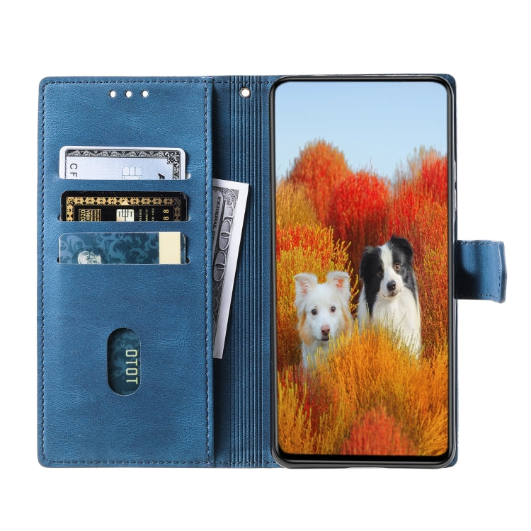 For Samsung Galaxy S25 5G TTUDRCH Embossed Line Splicing Leather Phone Case(Blue) - Galaxy S25 5G Cases by PMC Jewellery | Online Shopping South Africa | PMC Jewellery | Buy Now Pay Later Mobicred