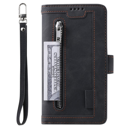 For Samsung Galaxy S25+ 5G Nine Card Zipper Bag Leather Phone Case with Lanyard(Black) - Galaxy S25+ 5G Cases by PMC Jewellery | Online Shopping South Africa | PMC Jewellery | Buy Now Pay Later Mobicred