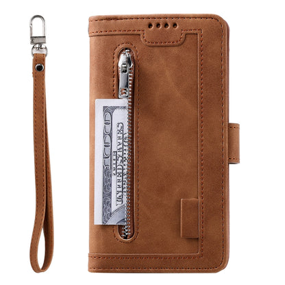 For Samsung Galaxy S25 Ultra 5G Nine Card Zipper Bag Leather Phone Case with Lanyard(Brown) - Galaxy S25 Ultra 5G Cases by PMC Jewellery | Online Shopping South Africa | PMC Jewellery | Buy Now Pay Later Mobicred