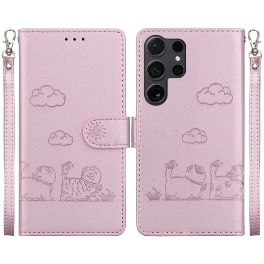 For Samsung Galaxy S25 Ultra 5G Cute Cats RFID Leather Phone Case(Rose Gold) - Galaxy S25 Ultra 5G Cases by PMC Jewellery | Online Shopping South Africa | PMC Jewellery | Buy Now Pay Later Mobicred