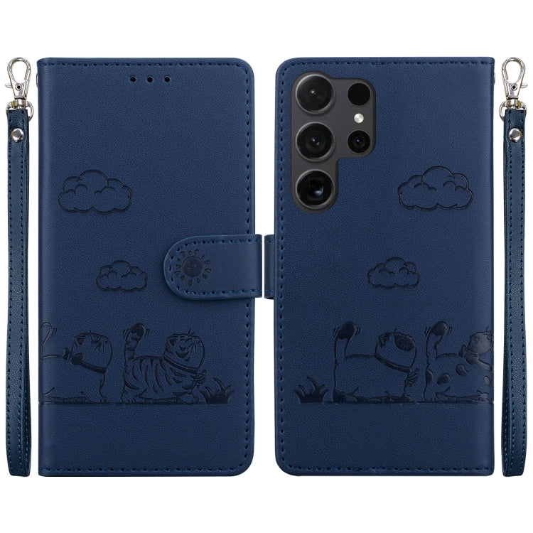 For Samsung Galaxy S25 Ultra 5G Cute Cats RFID Leather Phone Case(Blue) - Galaxy S25 Ultra 5G Cases by PMC Jewellery | Online Shopping South Africa | PMC Jewellery | Buy Now Pay Later Mobicred