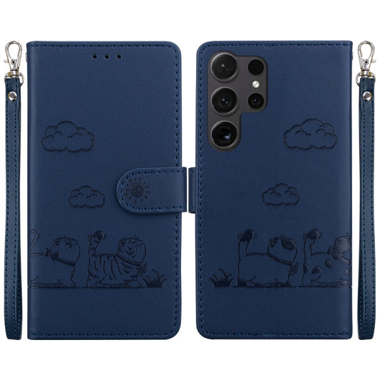 For Samsung Galaxy S25 Ultra 5G Cute Cats RFID Leather Phone Case(Blue) - Galaxy S25 Ultra 5G Cases by PMC Jewellery | Online Shopping South Africa | PMC Jewellery | Buy Now Pay Later Mobicred