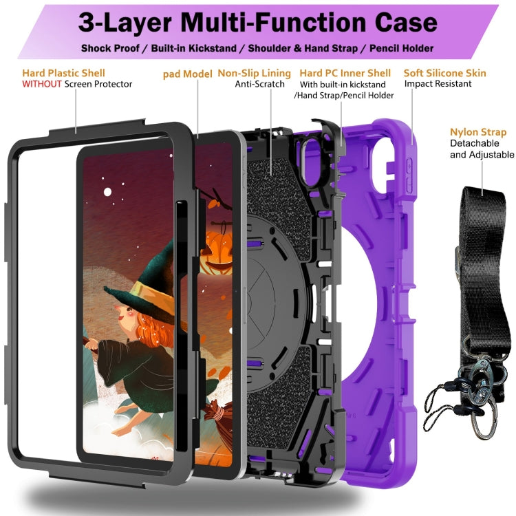 For iPad 10th Gen 10.9 2022 Bat Hand Grip Turntable Stand Tablet Case(Purple Black) - iPad 10th Gen 10.9 Cases by PMC Jewellery | Online Shopping South Africa | PMC Jewellery | Buy Now Pay Later Mobicred