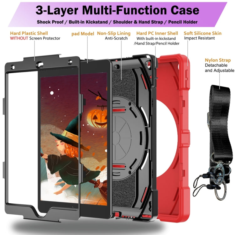 For iPad 10.2 2021 / 2020 / 2019 Bat Hand Grip Turntable Stand Tablet Case(Red Black) - iPad 10.2 Cases by PMC Jewellery | Online Shopping South Africa | PMC Jewellery | Buy Now Pay Later Mobicred