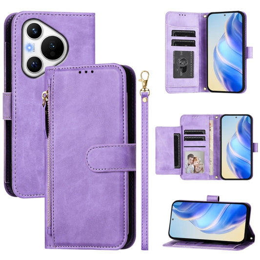 For Huawei Pura 70 Multi-Card Slots Zipper Wallet Leather Phone Case(Purple) - Huawei Cases by PMC Jewellery | Online Shopping South Africa | PMC Jewellery | Buy Now Pay Later Mobicred