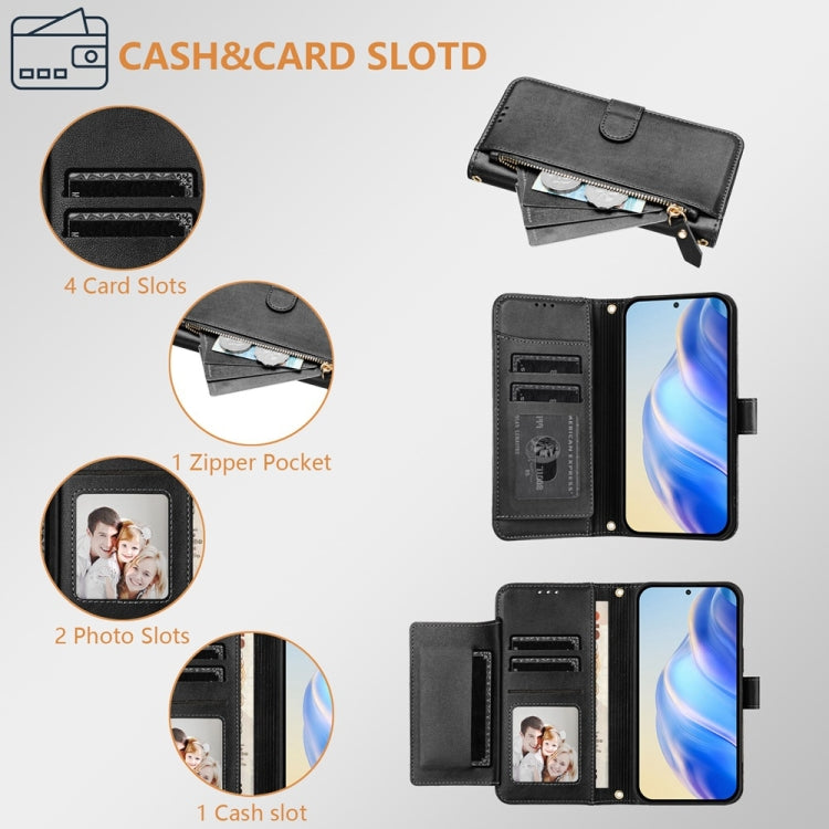 For Honor Magic6 Pro 5G Global Multi-Card Slots Zipper Wallet Leather Phone Case(Black) - Honor Cases by PMC Jewellery | Online Shopping South Africa | PMC Jewellery | Buy Now Pay Later Mobicred