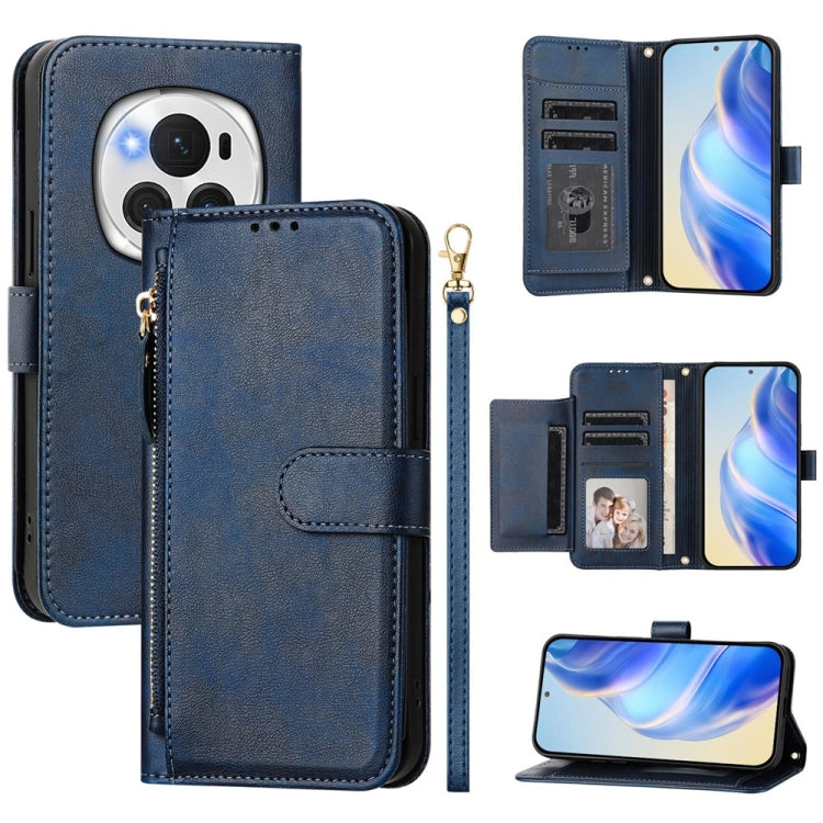 For Honor Magic6 Pro 5G Global Multi-Card Slots Zipper Wallet Leather Phone Case(Blue) - Honor Cases by PMC Jewellery | Online Shopping South Africa | PMC Jewellery | Buy Now Pay Later Mobicred