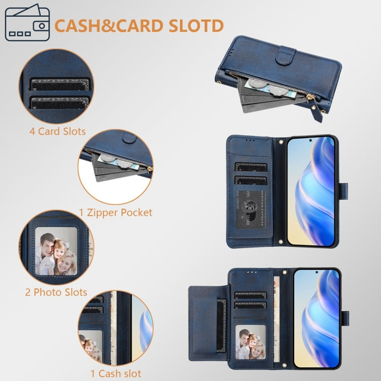 For Honor Magic6 Pro 5G Global Multi-Card Slots Zipper Wallet Leather Phone Case(Blue) - Honor Cases by PMC Jewellery | Online Shopping South Africa | PMC Jewellery | Buy Now Pay Later Mobicred