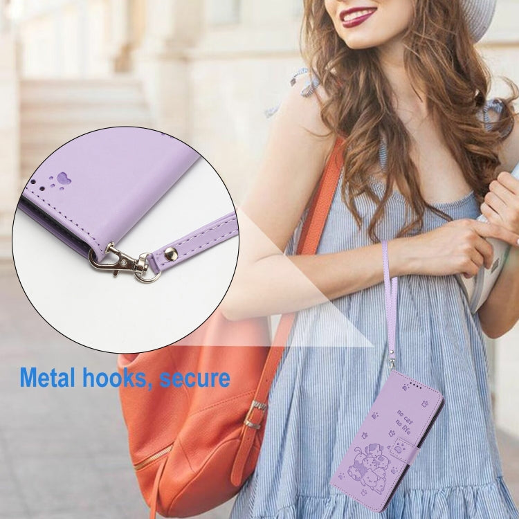 For Tecno Spark Go 2024 4G Embossed Kitten Phone Leather Case with Lanyard(Purple) - Tecno Cases by PMC Jewellery | Online Shopping South Africa | PMC Jewellery | Buy Now Pay Later Mobicred