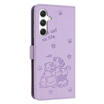 For Samsung Galaxy S25 / S24 5G Embossed Kitten Phone Leather Case with Lanyard(Purple) - Galaxy S24 5G Cases by PMC Jewellery | Online Shopping South Africa | PMC Jewellery | Buy Now Pay Later Mobicred