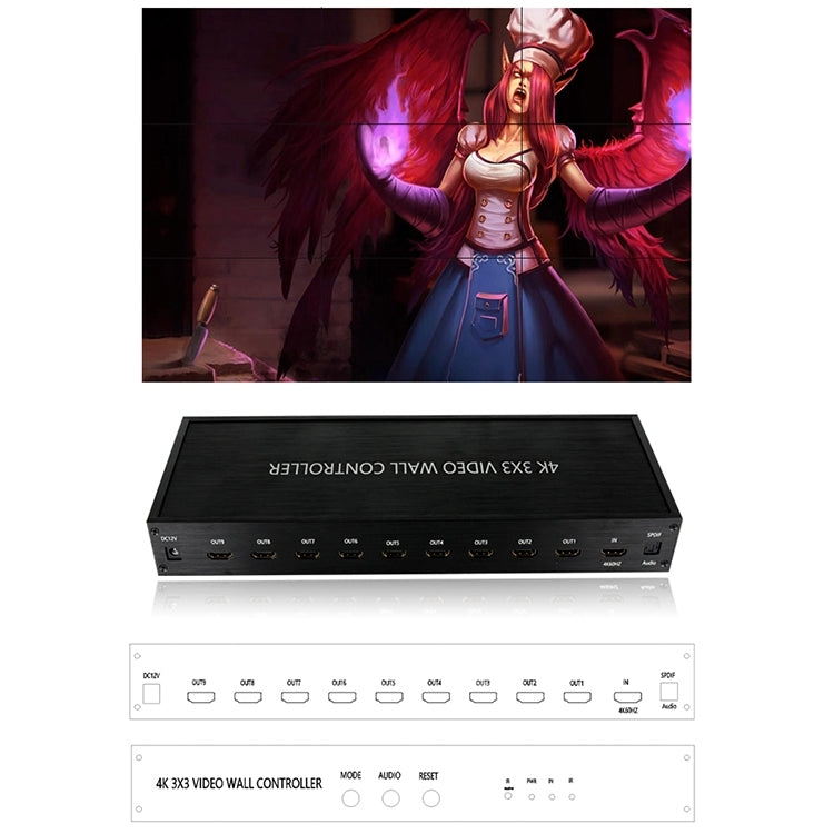 NK-BT88 4K 3x3 HDMI Video Wall Controller Multi-screen Splicing Processor with Remote Controller, Plug:US Plug - Splitter by PMC TechLife | Online Shopping South Africa | PMC TechLife | Buy Now Pay Later Mobicred