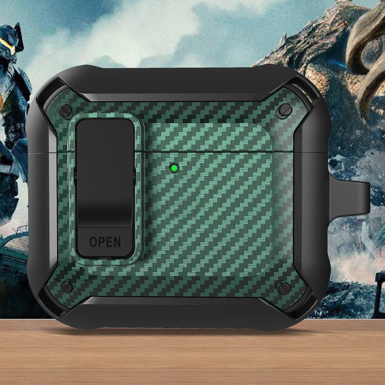 For AirPods 4 Bumblebee Carbon Fiber Shockproof Protective Case with Switch(Green) - For AirPods 4 by PMC Jewellery | Online Shopping South Africa | PMC Jewellery | Buy Now Pay Later Mobicred