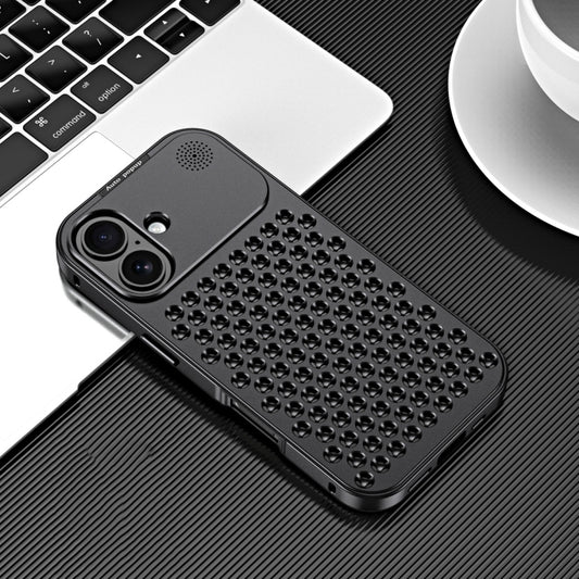 For iPhone 16 Plus R-JUST RJ58 Aromatherapy Metal Cooling Phone Case(Black) - iPhone 16 Plus Cases by R-JUST | Online Shopping South Africa | PMC Jewellery | Buy Now Pay Later Mobicred