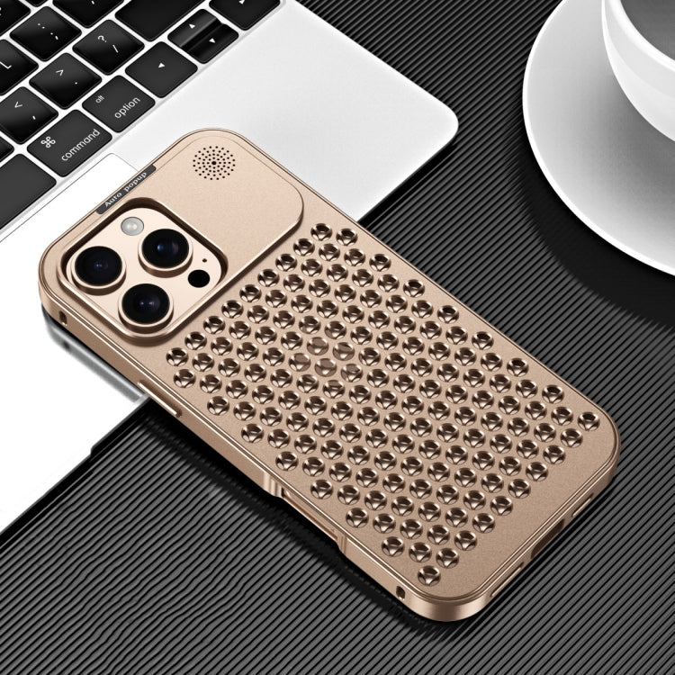 For iPhone 16 Pro Max R-JUST RJ58 Aromatherapy Metal Cooling Phone Case(Gold) - iPhone 16 Pro Max Cases by R-JUST | Online Shopping South Africa | PMC Jewellery | Buy Now Pay Later Mobicred