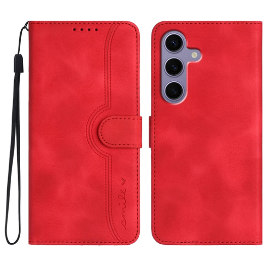 For Samsung Galaxy S25 5G Heart Pattern Skin Feel Leather Phone Case(Red) - Galaxy S25 5G Cases by PMC Jewellery | Online Shopping South Africa | PMC Jewellery | Buy Now Pay Later Mobicred